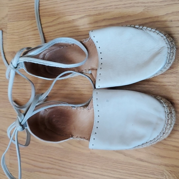 All Saints Light Gray Ankle Wrap Strap Leather Espadrilles Size 39/8 - Picture 2 of 5